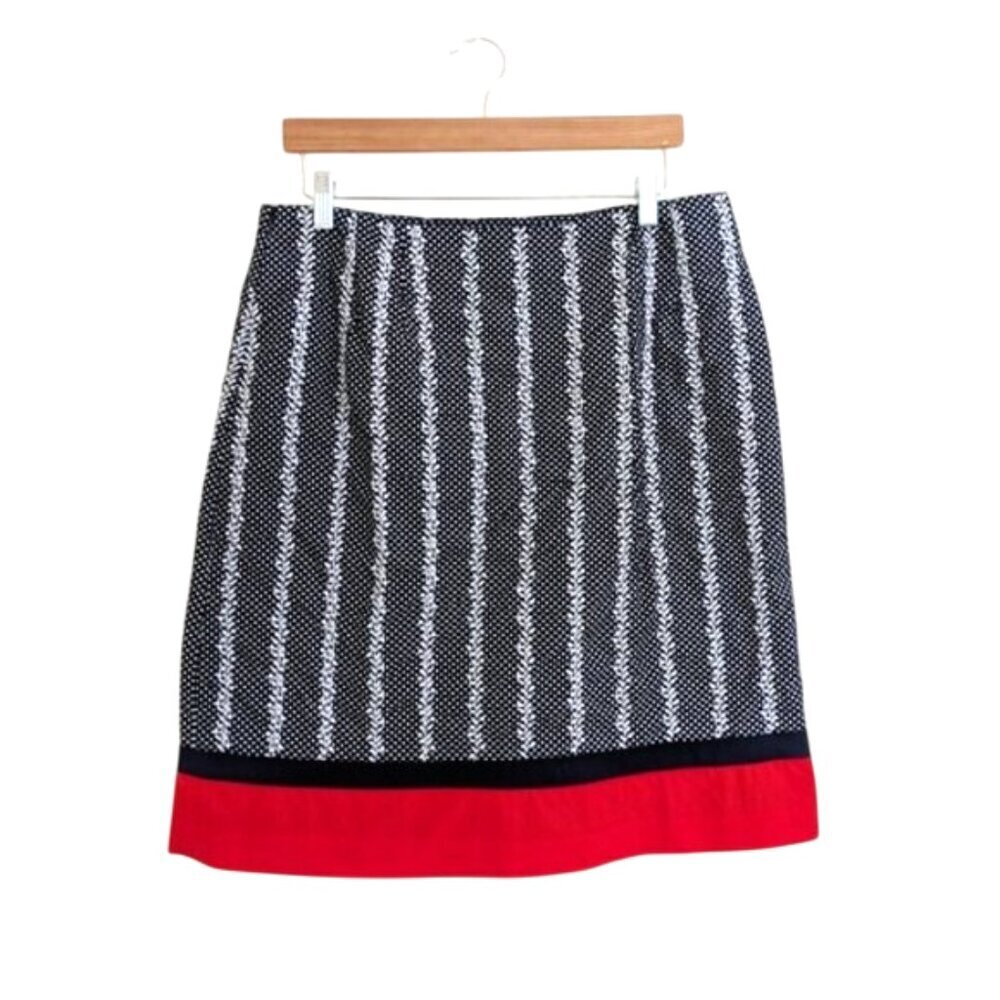 Talbots 100% Cotton Embroidered Stripe & Polka Dot Skirt Contrast Hem Size 12